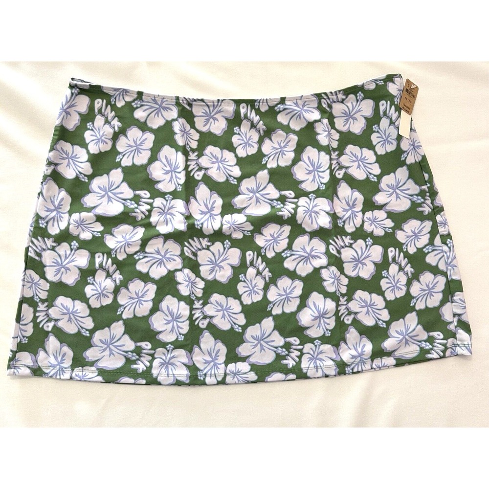 Victoria's Secret Swim Cover-Up Mini Skirt Women's XXL Green Tropical Hibiscus